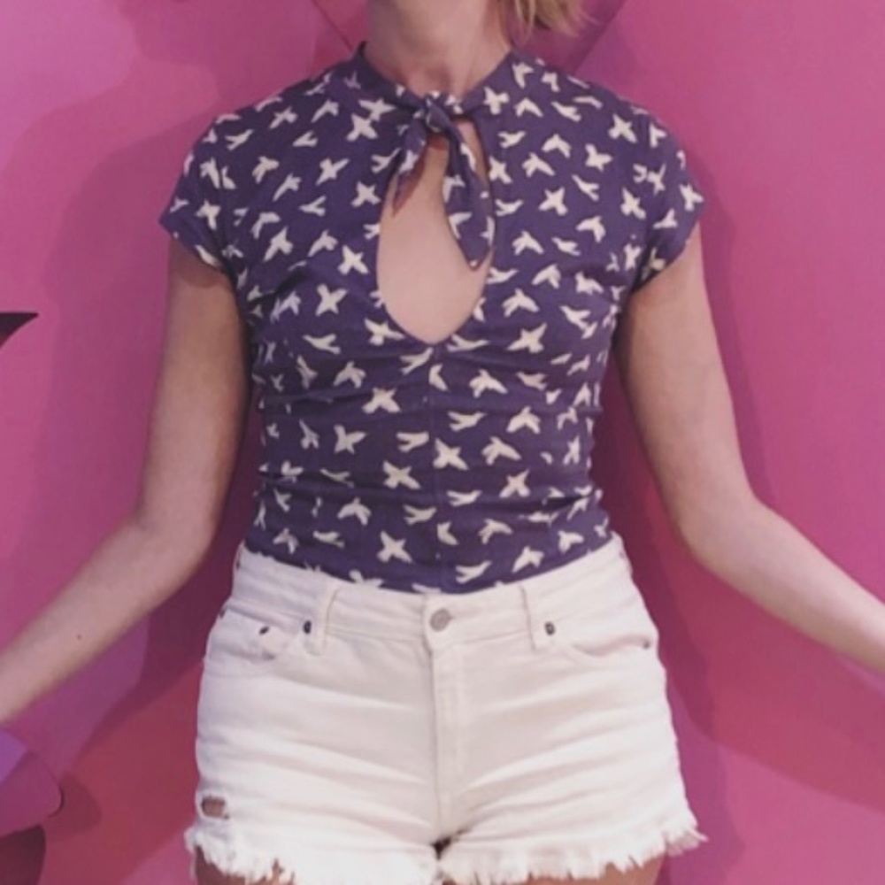 Free People Lavender Body Suit with White Birds